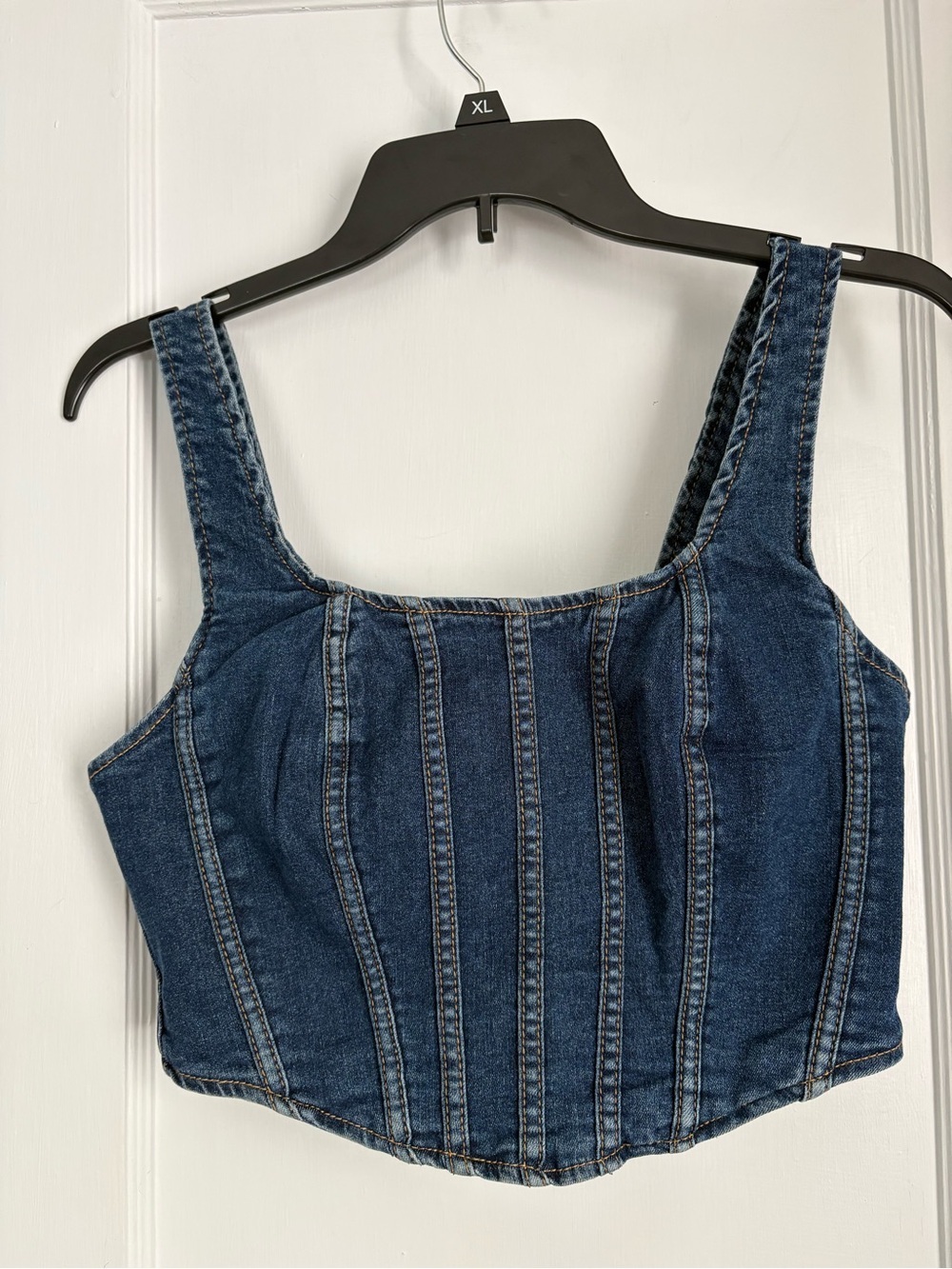 Shein Dark Blue Denim Zip Back Bustiere Corset Tank Top - Women, Sz: M